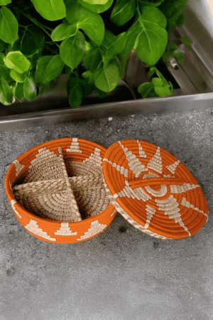 01OD002_1 Terracotta Bloom Handwoven Sabai Snack Basket Set