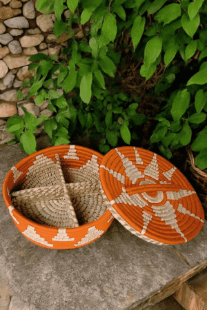 01OD002_3 Terracotta Bloom Handwoven Sabai Snack Basket Set