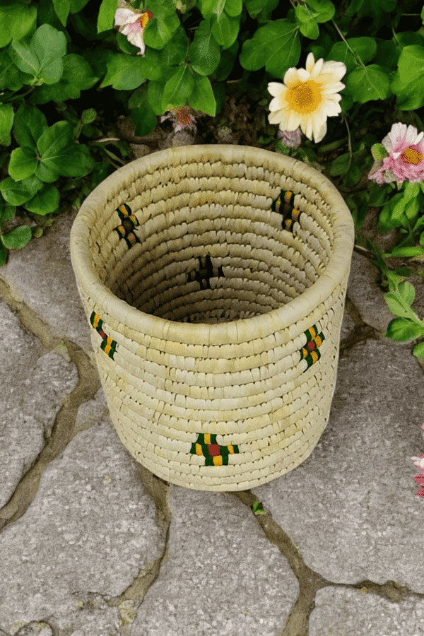 Handwoven Sabai Grass and Leaf Storage Basket