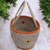 Handwoven Sabai Grass and Leaf Storage Basket with Handles