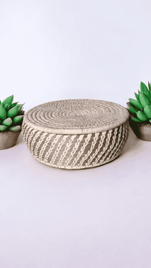 Ivory Spiral Handwoven Storage Basket with Lid