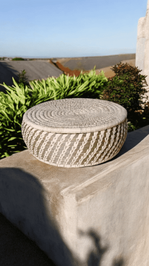 Ivory Spiral Handwoven Storage Basket with Lid