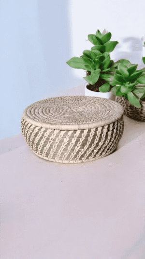 Ivory Spiral Handwoven Storage Basket with Lid