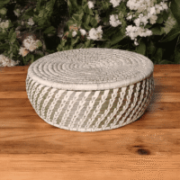 Ivory Spiral Handwoven Storage Basket with Lid Handwoven ivory Sabai grass storage basket with matching lid and spiral weave design