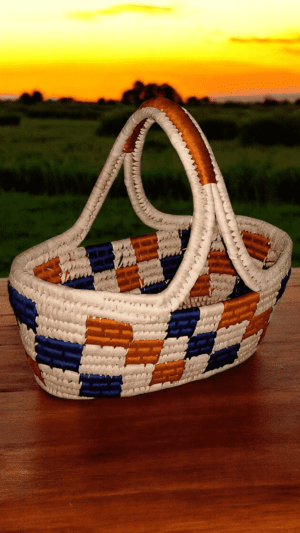 Handwoven Sabai Grass Utility Basket – Multicolor Checkered Design