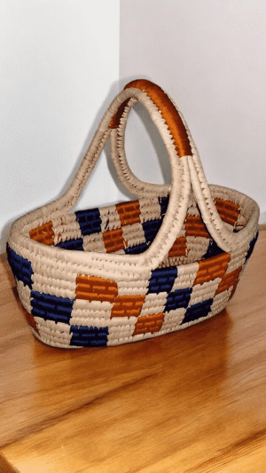 Handwoven Sabai Grass Utility Basket – Multicolor Checkered Design