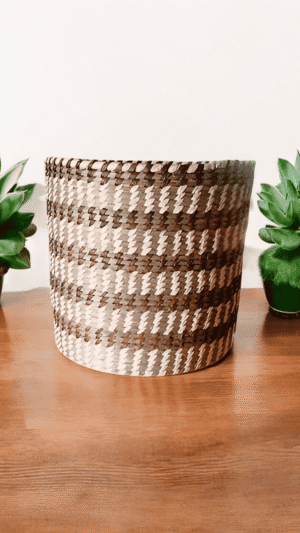 Handwoven Sabai Grass Storage Basket – Checkered Design Handwoven Sabai grass storage basket with elegant checkered woven pattern