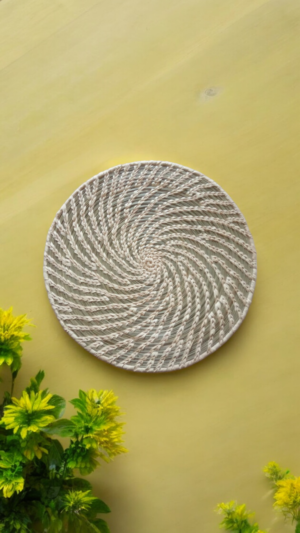 Handwoven Sabai Grass Spiral Wall Art Plate Handwoven Sabai grass spiral wall art plate with natural woven texture