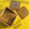15OD003_1 Artisanal Indian Floral Wooden Coaster Set with Box