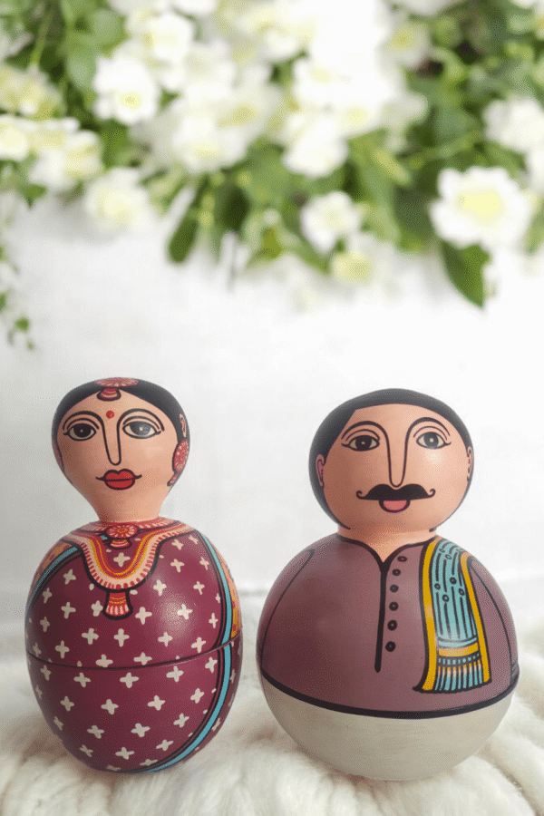 15OD004_5 Hand-Painted Indian Couple Trinket Box Set