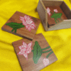 15OD006_2 Serene Lotus Hand-Painted Wooden Coaster Set with Box