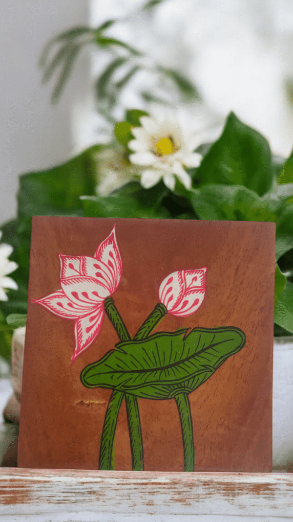 15OD006_5 Serene Lotus Hand-Painted Wooden Coaster Set with Box