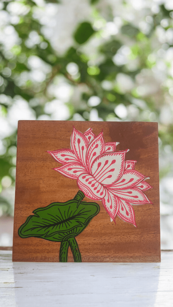 15OD006_6 Serene Lotus Hand-Painted Wooden Coaster Set with Box