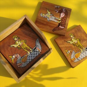 Mythological Tales Hand-Painted Wooden Coaster Set with Box