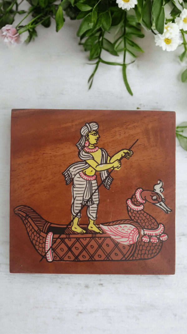 Mythological Tales Hand-Painted Wooden Coaster Set with Box