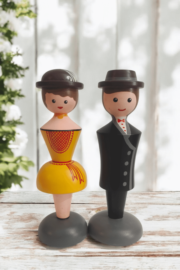 Vintage Wooden Doll Couple Figurines