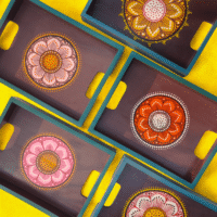 Vibrant Floral Hand-Painted Wooden Tray