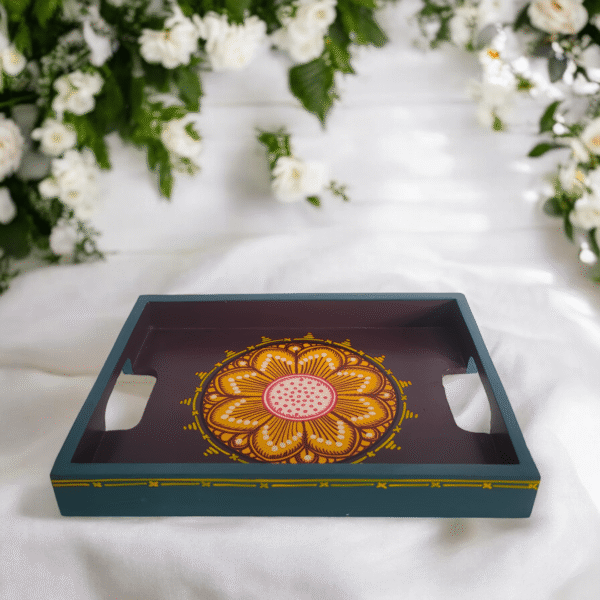 Vibrant Floral Hand-Painted Wooden Tray