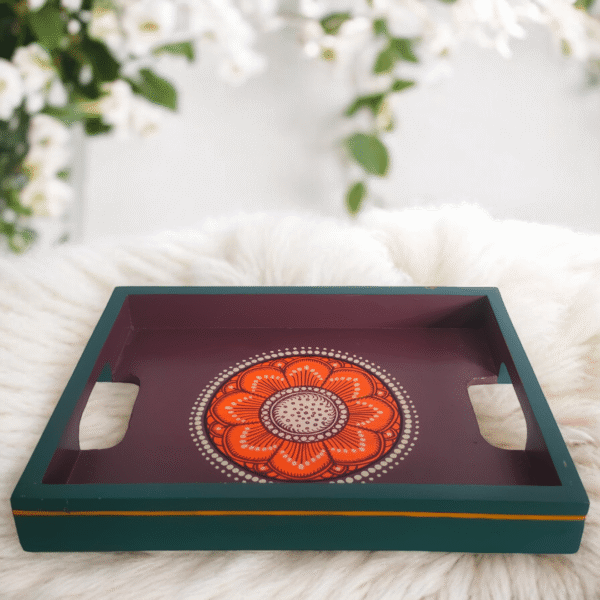 Vibrant Floral Hand-Painted Wooden Tray