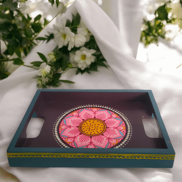 Vibrant Floral Hand-Painted Wooden Tray