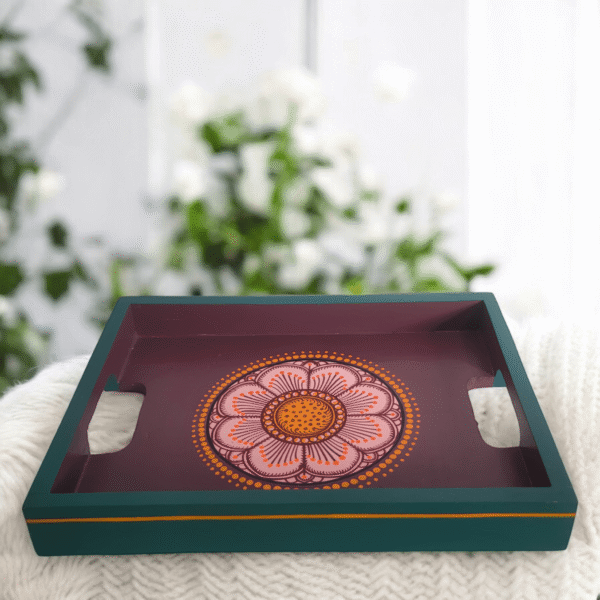 Vibrant Floral Hand-Painted Wooden Tray