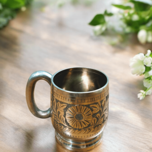 Intricate Brass Mug with Floral Design