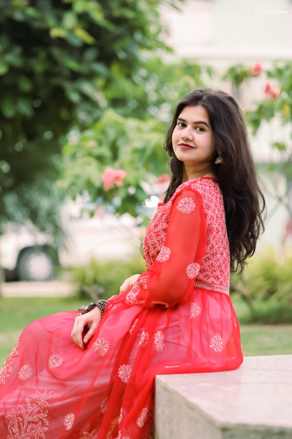 Red Chikankari Embroidered Kurta