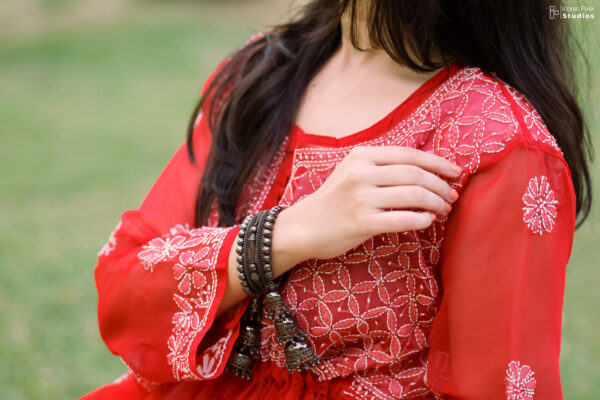 Red Chikankari Embroidered Kurta