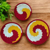Sabai Grass Sunset Spiral Wall Decor Plate Set Sabai grass wall decor plate set with red yellow and white spiral woven design