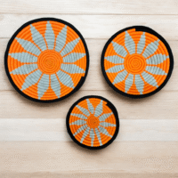 Sabai Grass Sunburst Wall Decor Plate Set Sabai grass wall decor plate set with orange and white sunburst woven design