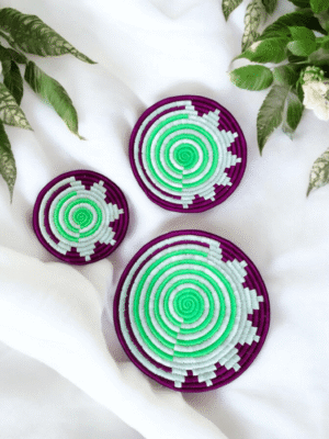 Sabai Grass Mint Harmony Wall Decor Plate Set Sabai grass wall decor plate set with mint green and white woven pattern