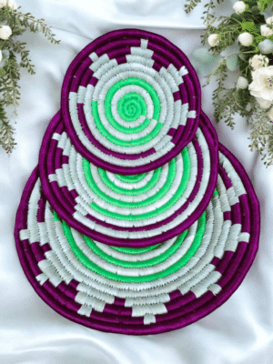 01OD030_2 Sabai Grass Mint Harmony Wall Decor Plate Set
