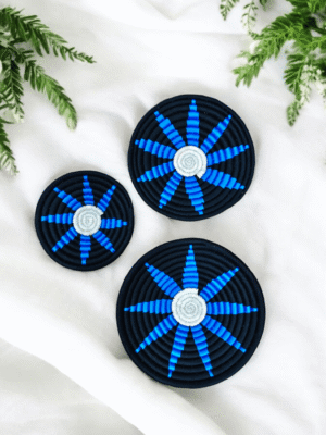 Sabai Grass Blue Starburst Wall Decor Plate Set Sabai grass wall decor plate set with blue starburst woven design