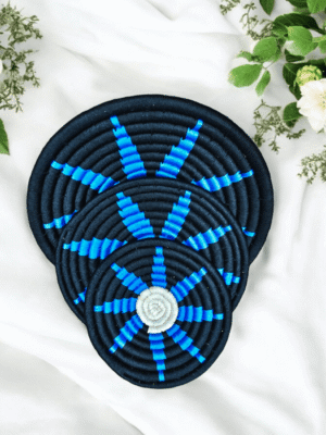 01OD031_2 Sabai Grass Blue Starburst Wall Decor Plate Set