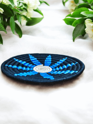01OD031_3 Sabai Grass Blue Starburst Wall Decor Plate Set