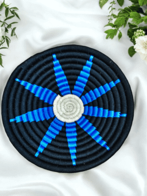 01OD031_5 Sabai Grass Blue Starburst Wall Decor Plate Set