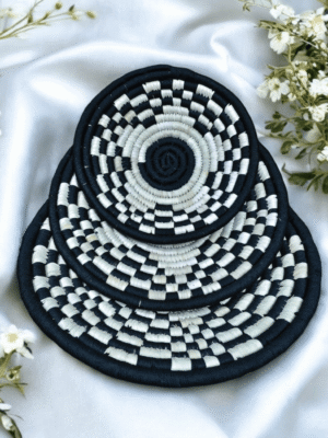 01OD035_2 Sabai Grass Spiral Wall Decor Plate Set