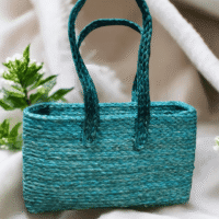 Eco Friendly Turquoise Jute Tote Bag for Women Handmade turquoise jute tote bag for women with woven design