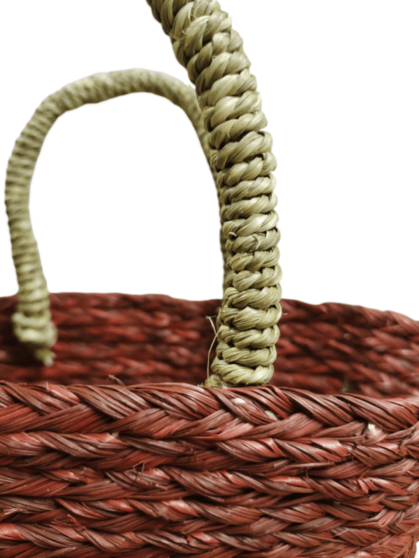 01OD046_1 Handwoven Sabai Grass Basket with Maroon Trim