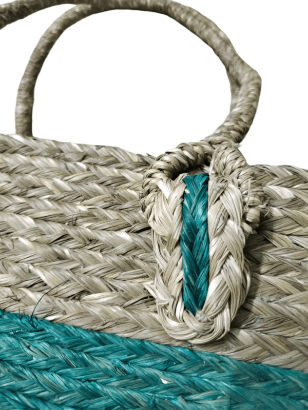 01OD047_1 Sabai Grass Tote with Teal Accents