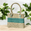 01OD047_2 Sabai Grass Tote with Teal Accents