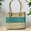 01OD047_3 Sabai Grass Tote with Teal Accents