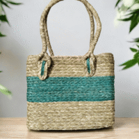 Eco Friendly Handmade Jute Tote Bag for Women Handwoven natural jute tote bag for women with green stripe design