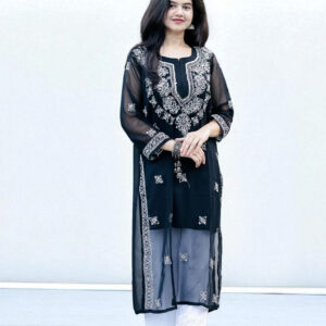 Midnight Black Chikankari Kurta with Mirror Work
