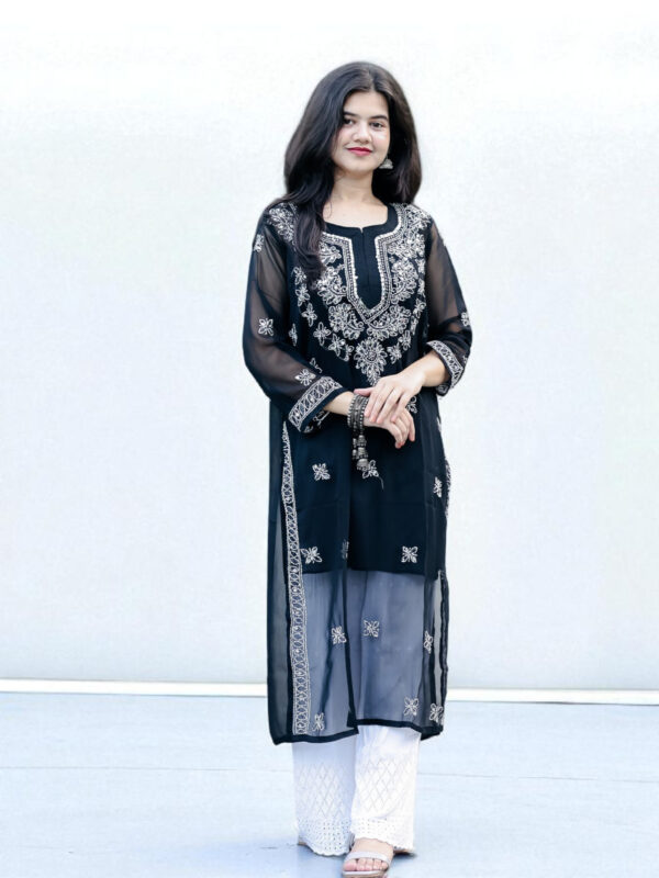Midnight Black Chikankari Kurta with Mirror Work