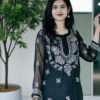 Midnight Black Chikankari Kurta with Mirror Work