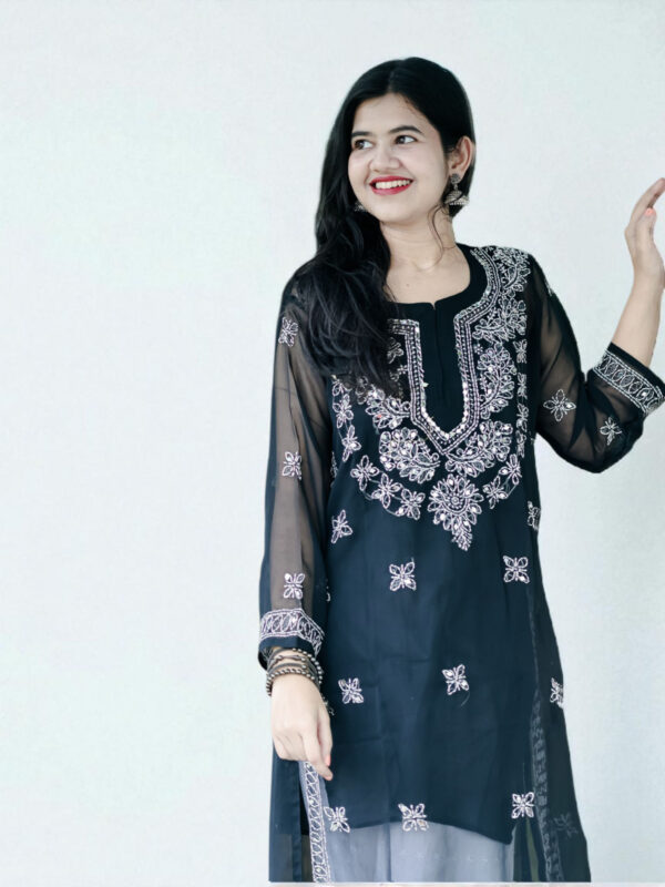 Midnight Black Chikankari Kurta with Mirror Work