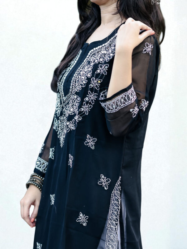 Midnight Black Chikankari Kurta with Mirror Work