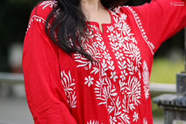 Crimson Chikankari Embroidered Kurta