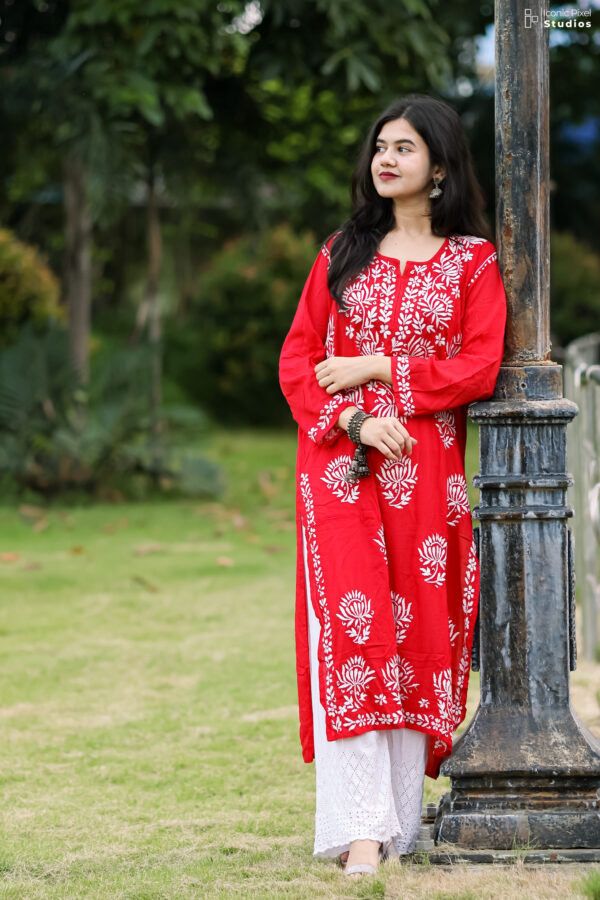 Crimson Chikankari Embroidered Kurta